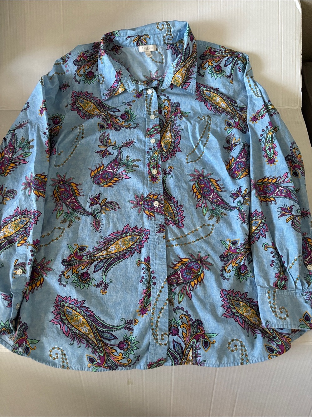 Talbots Light Blue Paisley Button-Down Shirt with Multicolor Accents